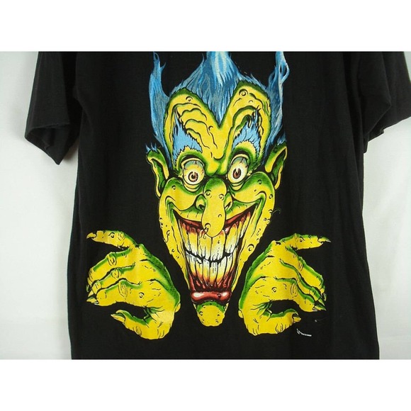 L Vintage 90s Signal Artwear Evil Joker Black T-shirt Tee Made in USA 1994 - Picture 2 of 5